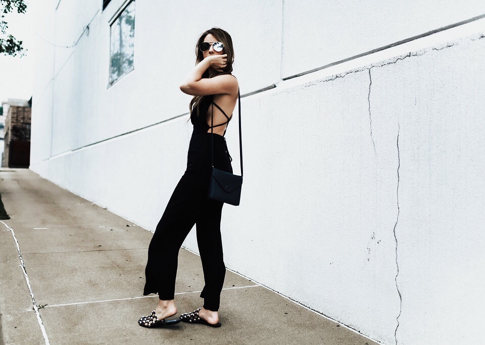Pittsburgh Life & Personal Style Blogger, Jenna Boron of Balance & Chaos, wearing Raga The Molly Jumpsuit, Cape Robbin Cage sandals, & River Island aviators