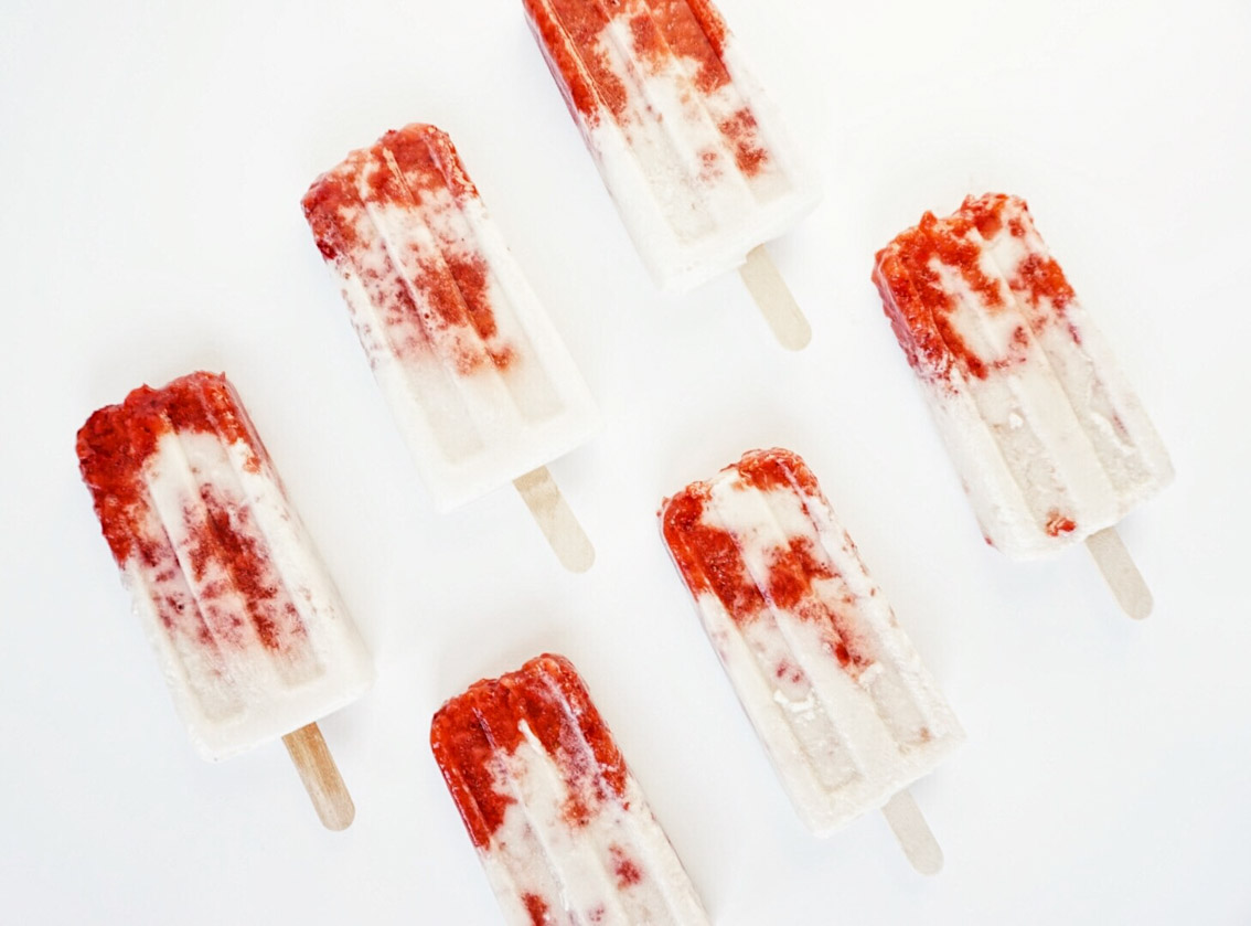 Roasted Strawberries and Cream Popsicles - Fork Knife Swoon