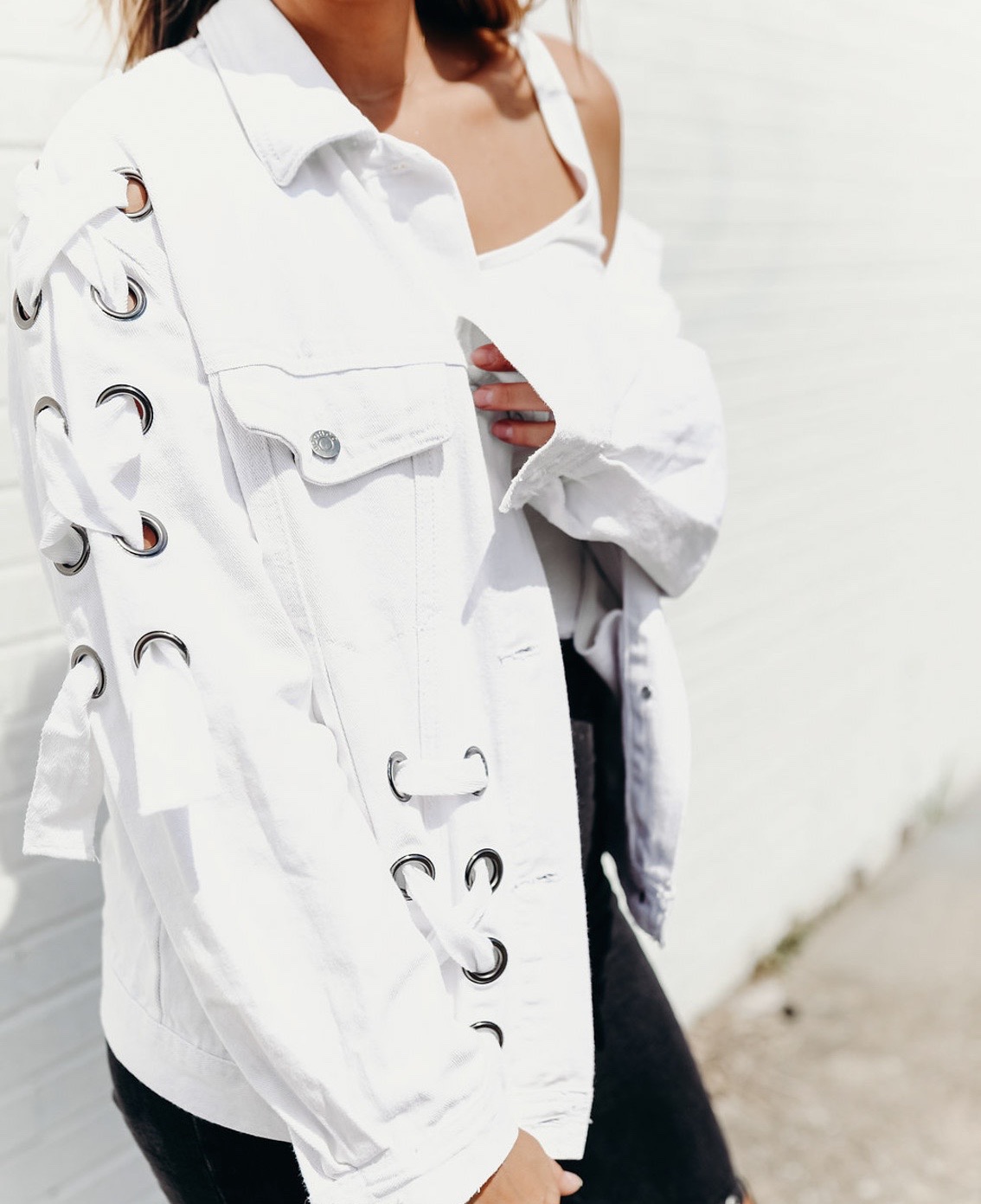 Jenna Boron of Balance and Chaos | Life and Personal Style Blog | Pittsburgh, PA | Wearing: Boohoo Lace Up White Denim Jacket