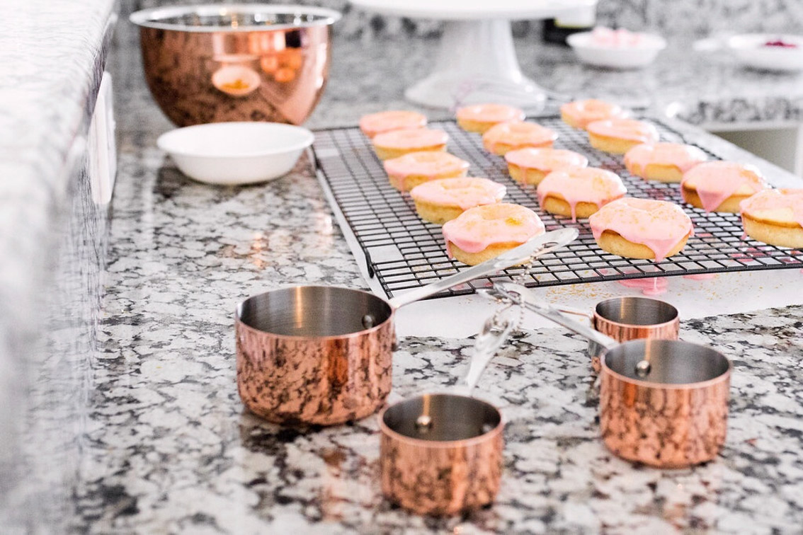 Jenna Boron of life and personal style blog, Balance and Chaos, shares a William's Sonoma Valentine's / Galentine's Day pink glitter donut recipe & Prosecco