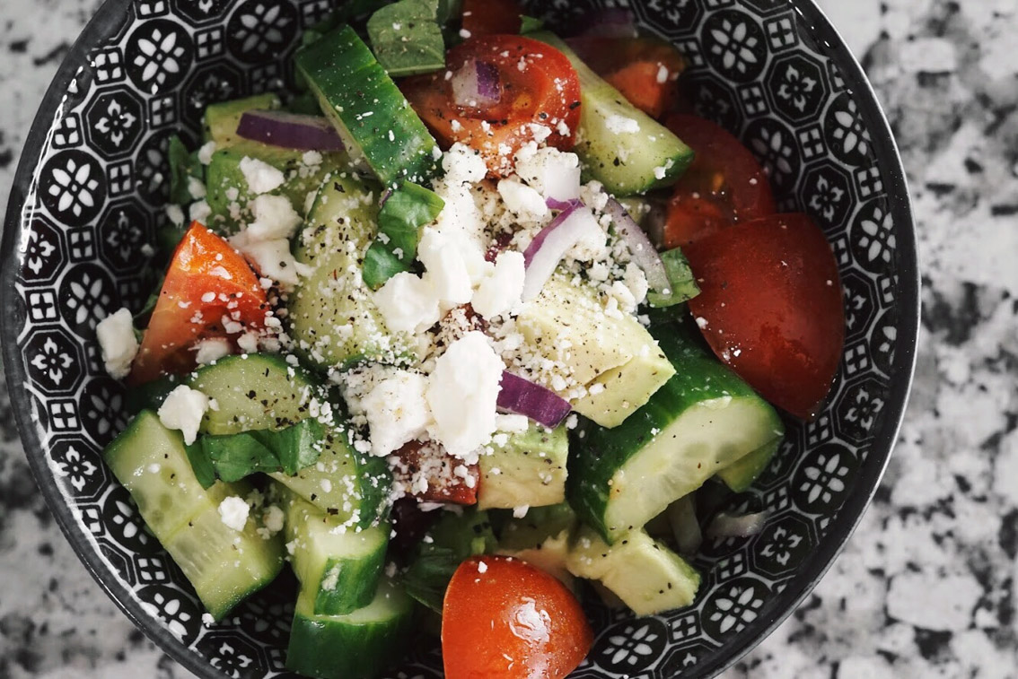 Jenna Boron of life and personal style blog, Balance and Chaos, shares the recipe for her healthy go-to chopped veggie salad
