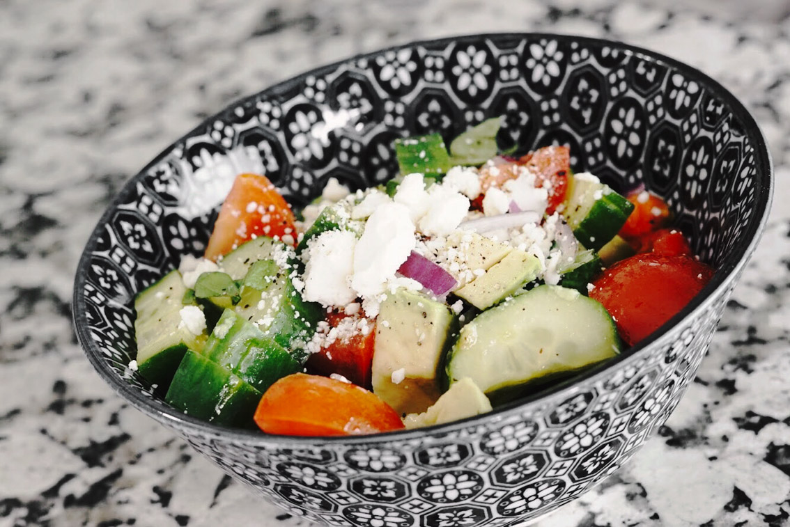 Jenna Boron of life and personal style blog, Balance and Chaos, shares the recipe for her healthy go-to chopped veggie salad