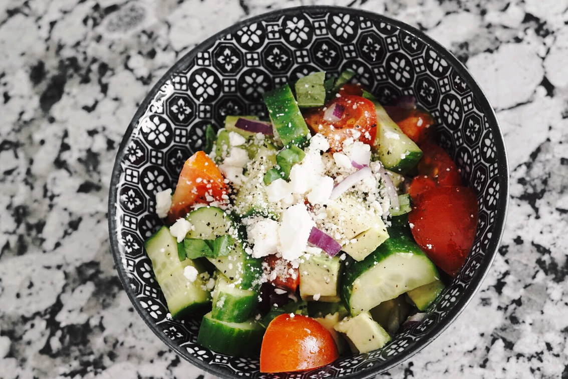 Jenna Boron of life and personal style blog, Balance and Chaos, shares the recipe for her healthy go-to chopped veggie salad