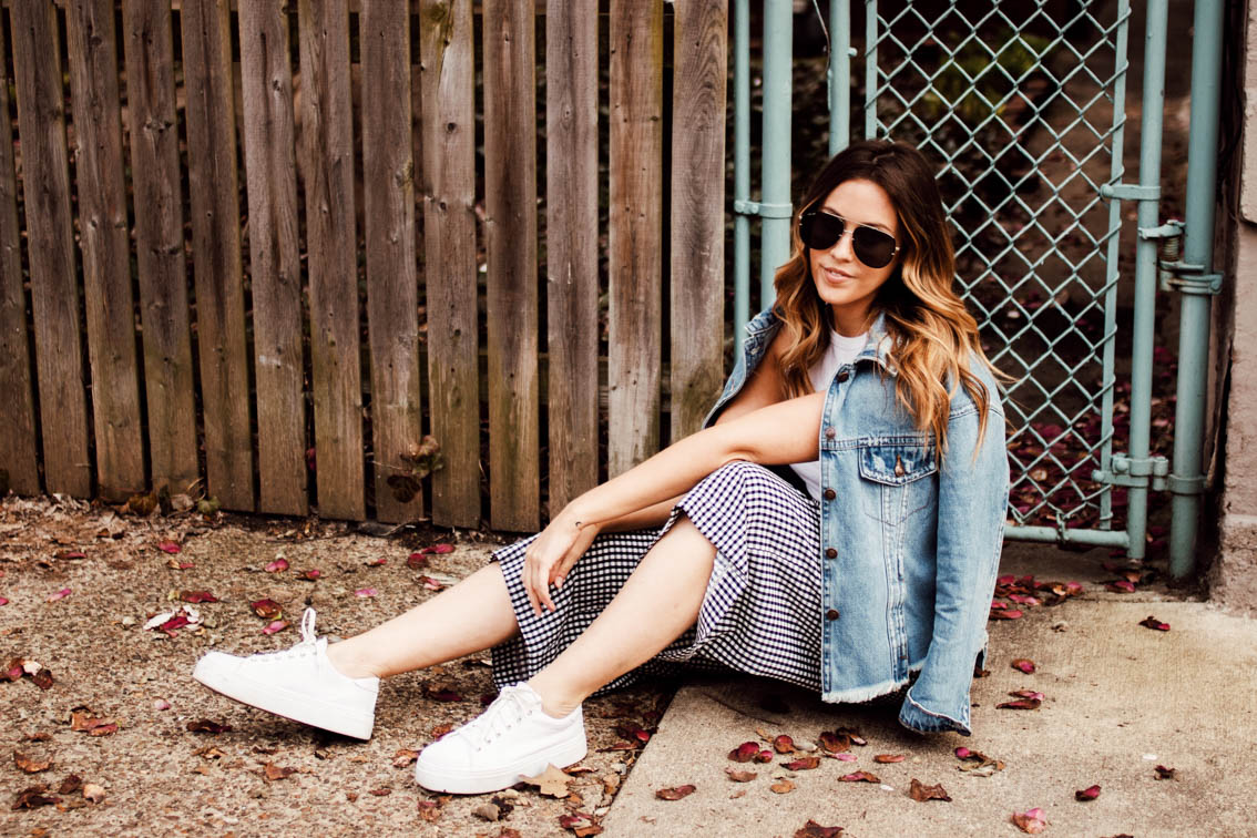 Blogging Anniversary | Gingham Wide Leg Pants and Heartloom Denim Jacket