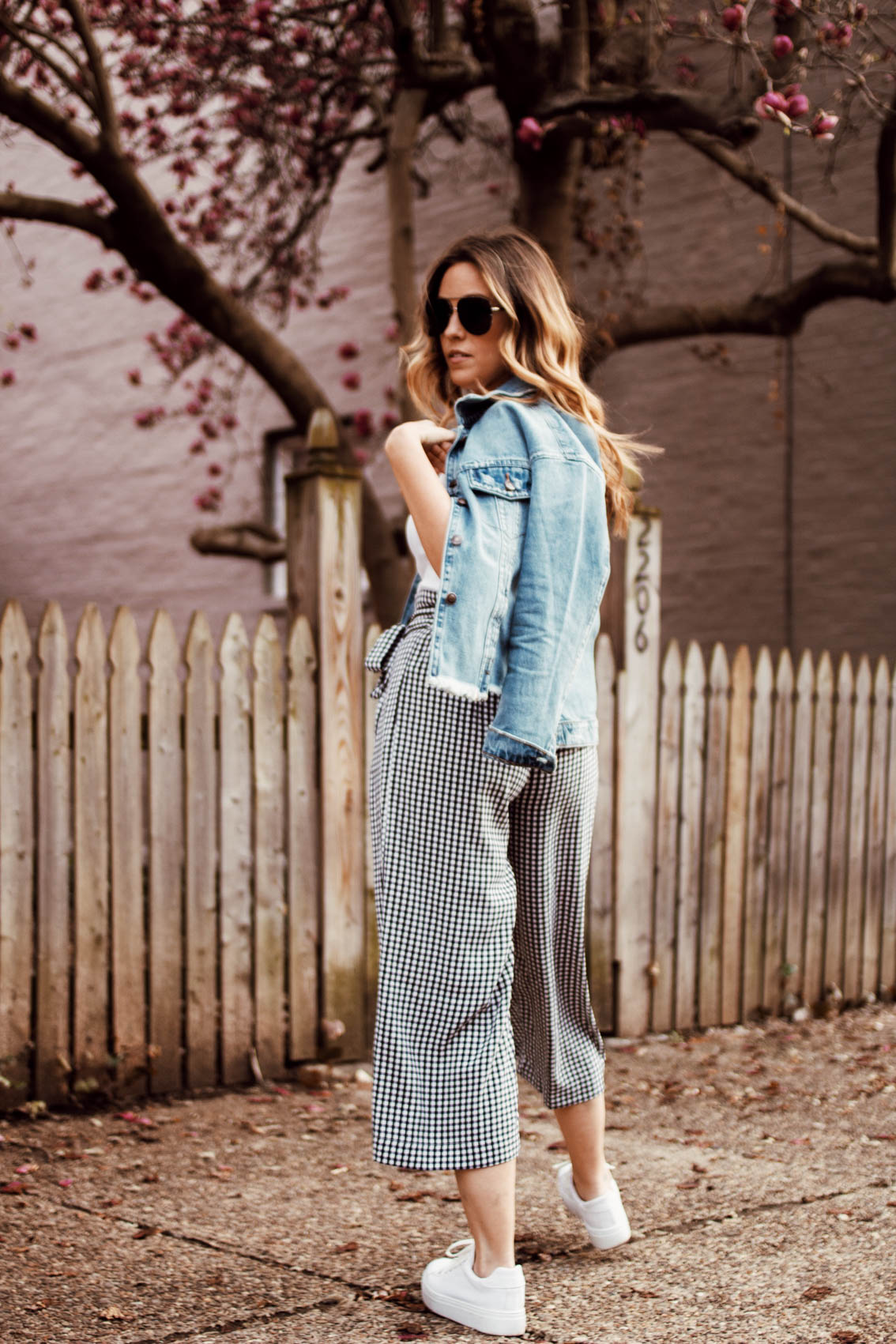 Blogging Anniversary | Gingham Wide Leg Pants and Heartloom Denim Jacket