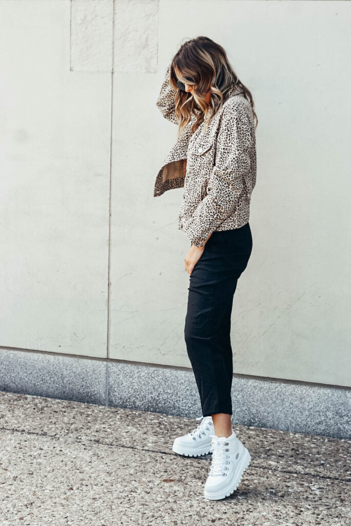 leopard jacket with black pants