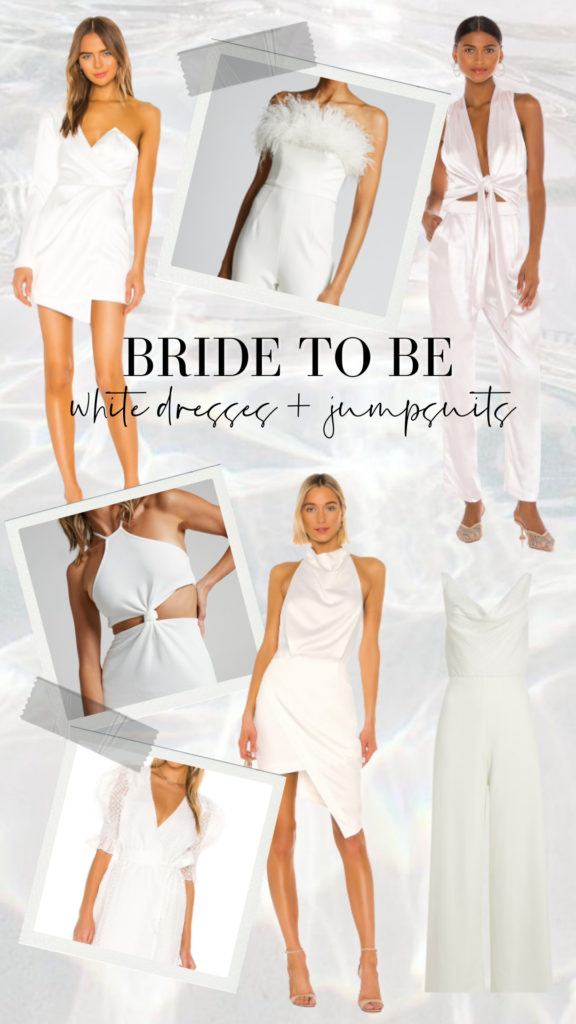 white dresses and jumpsuits for the bride to be