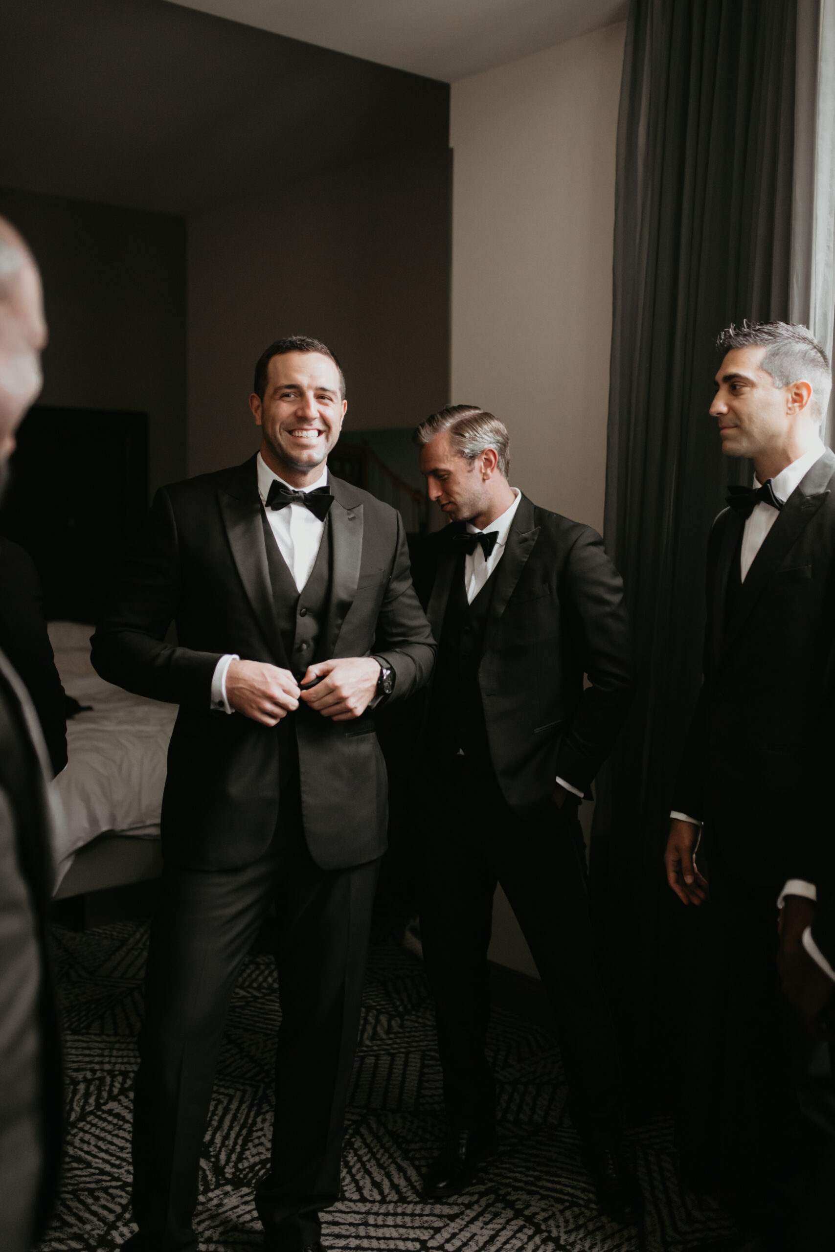 wedding morning groomsmen photos