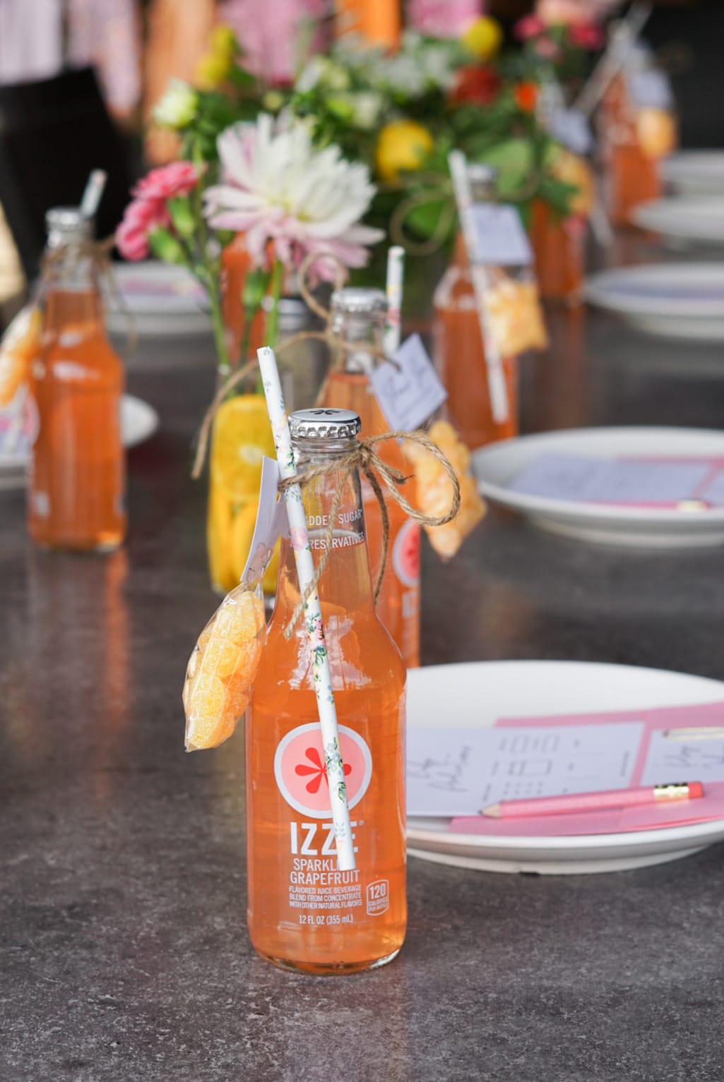 Izze Grapefruit bottle baby shower favor summer citrus theme