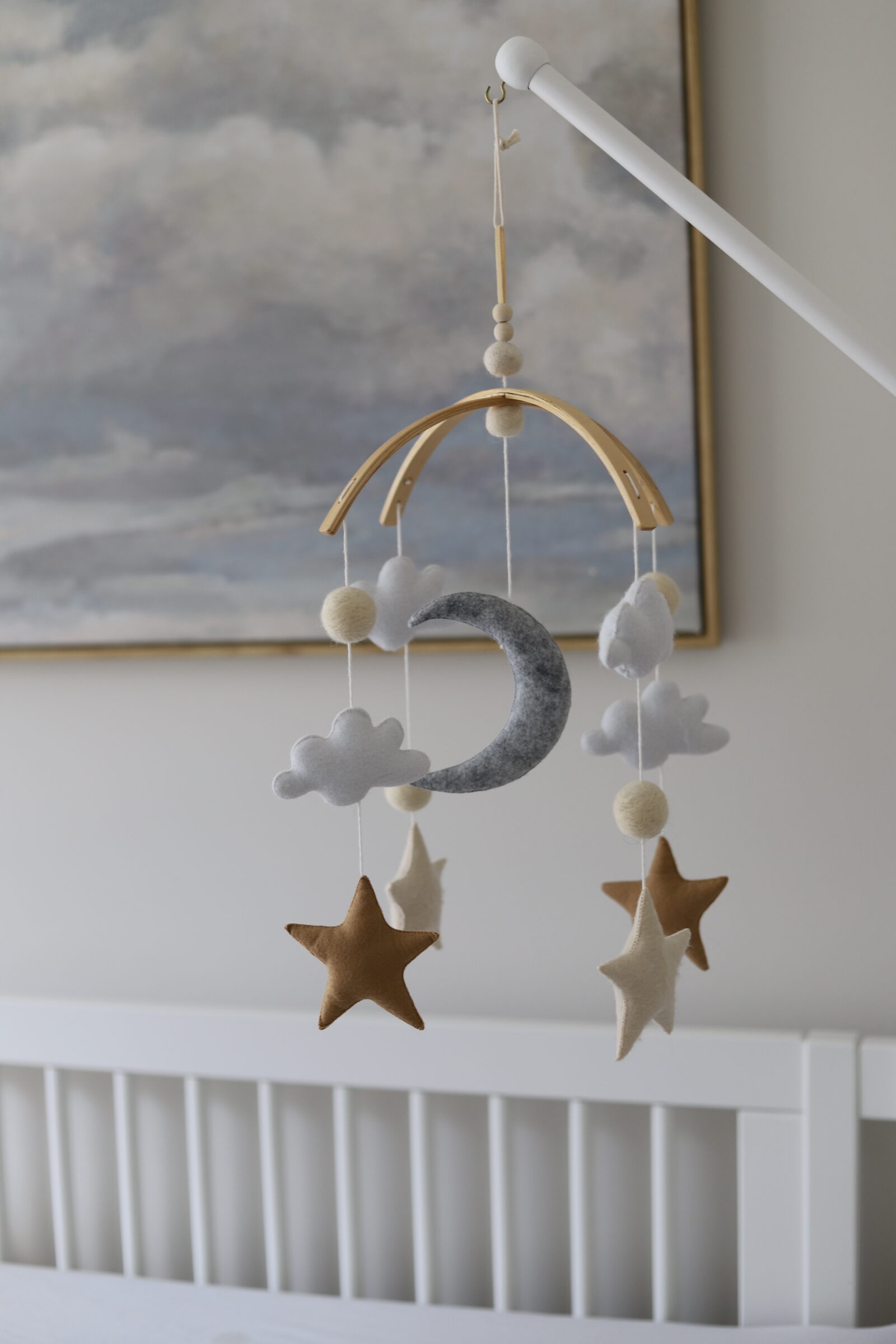 Nestig starlight mobile clouds moon stars nursery neutral baby girl